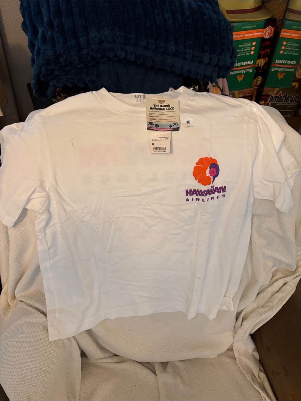Uniqlo White Hawaiian Airlines Logo Tee with Orange & Purple Floral